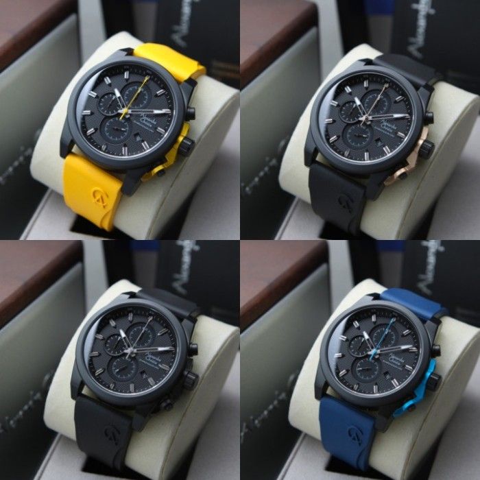 JAM TANGAN PRIA ALEXANDRE CHRISTIE AC 6659 / AC6659 RUBBER ORIGINAL - BLACK YELLOW