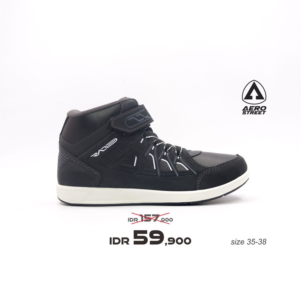 Aerostreet 35-38 Raid Black Grey - Sepatu Sneakers Casual Sport Sekolah Pria Wanita Aero Street
