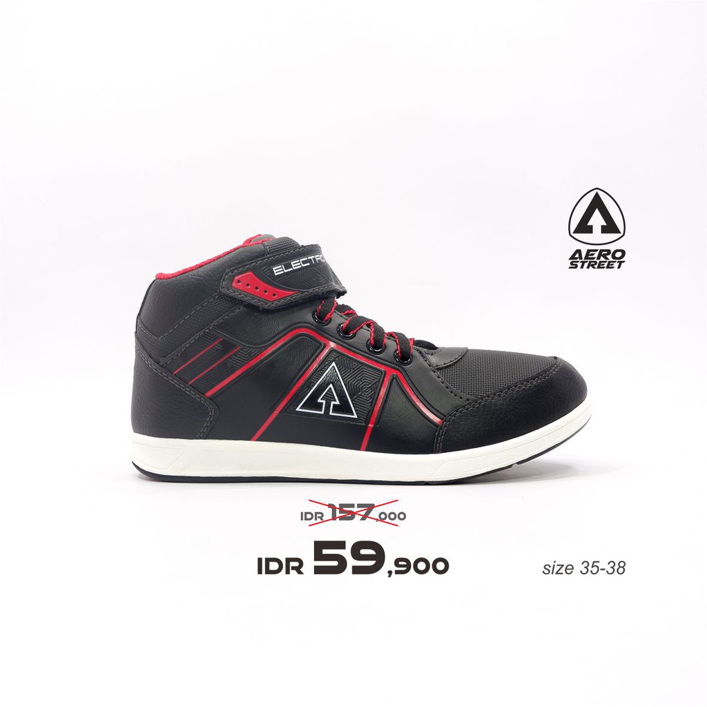 Aerostreet 35-38 Electro Black Red - Sepatu Sneakers Casual Sport Sekolah Pria Wanita Aero Street