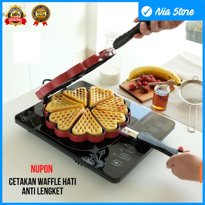 Terlaris Cetakan Kue Waffle Maker Pan Bentuk Hati Nupon Non Stick Anti Lengket