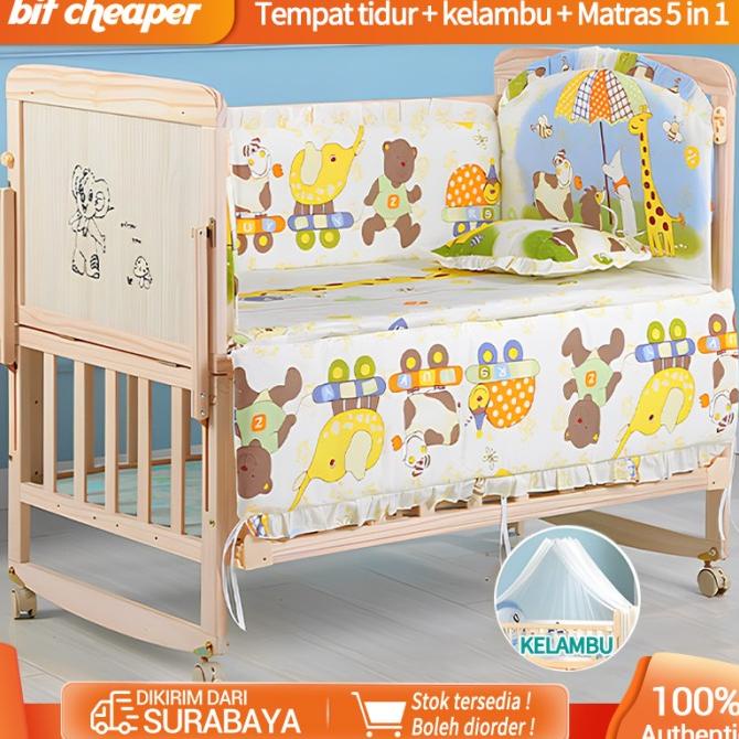 Tempat tidur kayu solid multifungsi Bayi/Box bayi/Kotak bayi/Mengayun