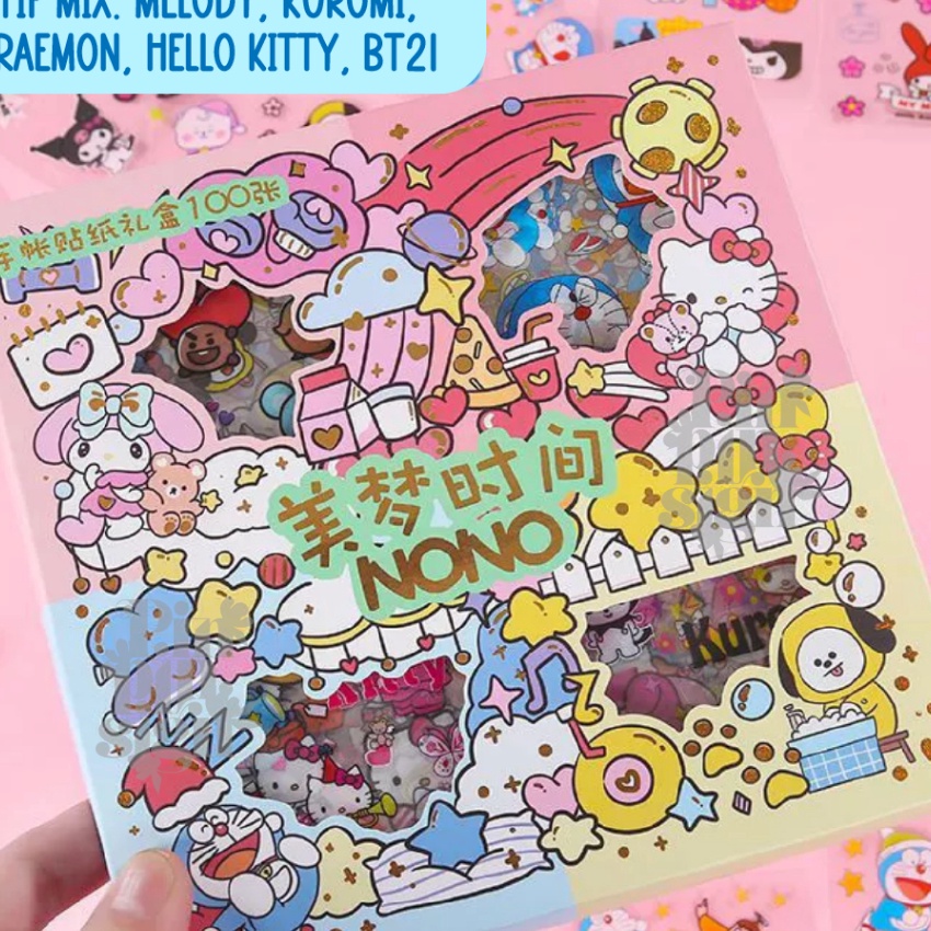 

[» Y➤JS] Sticker Nono Mix karakter BTS Doraemon Hello Kitty Kuromi Sanrio Isi 100 pcs Per Box Besar dan Mini- baanyak diminati!