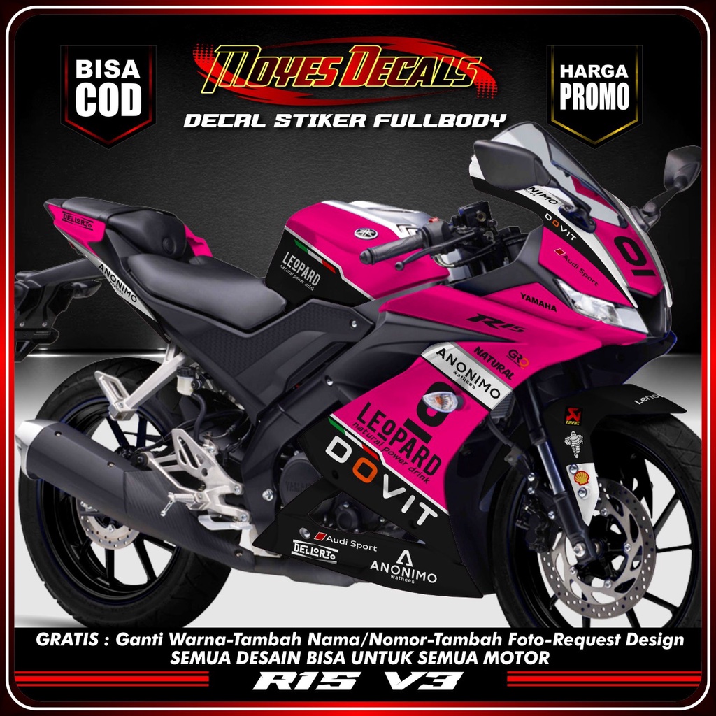 BISA COD STIKER Decal R15 V3 Sticker Decal Motor Yamaha R15 V3 Fullbody LEOPARD