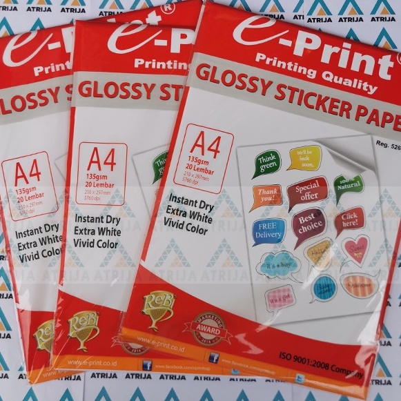 

(QZI ㊖✔) Kertas Sticker A4 Glossy Sticker Paper E-Print - paling.laris.!!