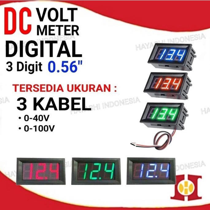 DC Voltmeter 0.56 Inch 0 - 100 V Mini Digital Voltmeter 3 Kabel