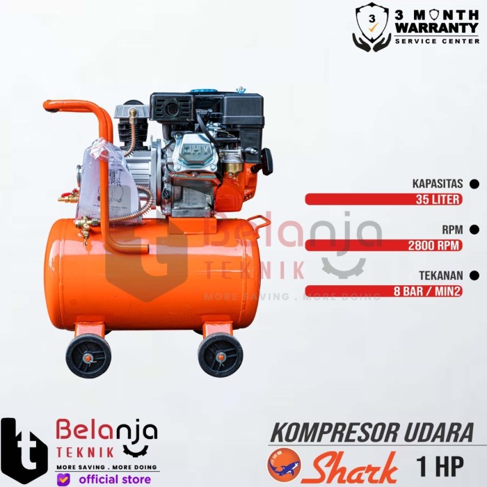 Shark Portable Air Kompressor 1 HP 35 Liter Kompresor Angin Bensin 1HP keren