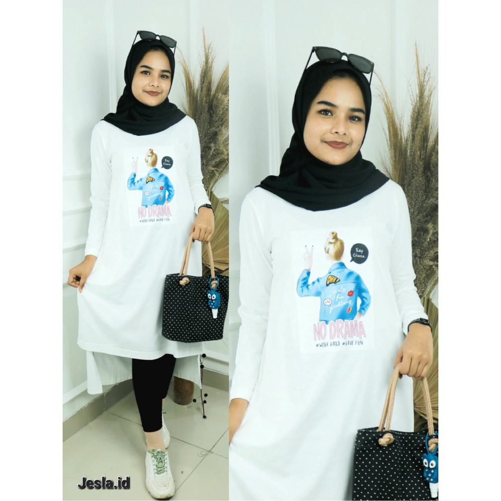 Gamis Terbaru NO DRAMA MIDI DRESS BO Size S M L XL Dan XXL Bahan Kaos Katun Combed 24s Baju Gamis Ka