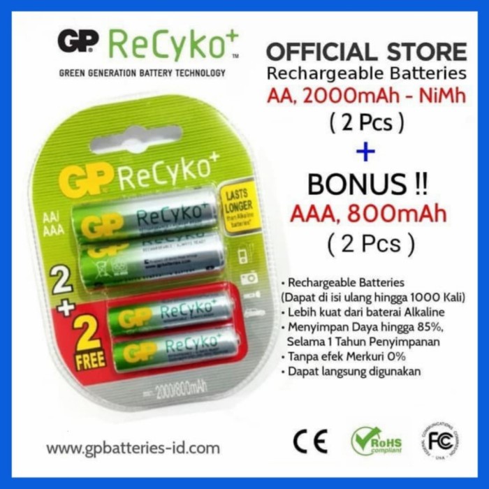 Baterai AA 2000MAH free AAA 850MAH rechargeable Recyko original B232