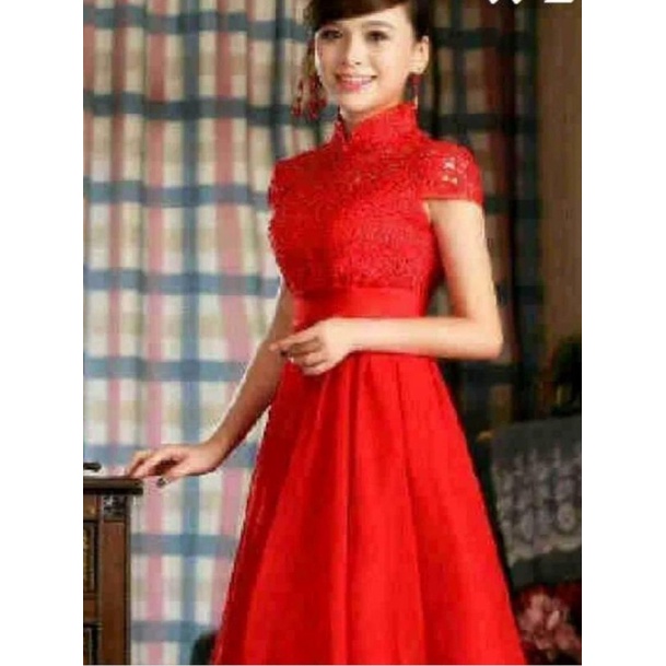 Terlaku BAJU CHEONGSAM WANITA DEWASA DRESS IMLEK MERAH GAUN DRES merah L XL ♔