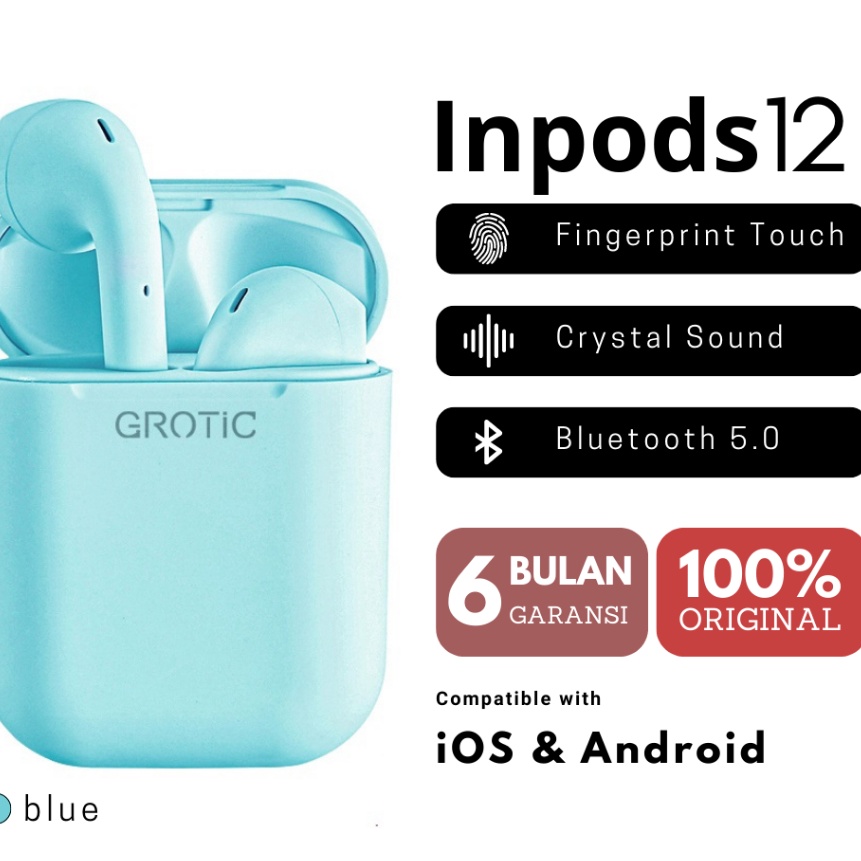 (IE✮.0ご] GROTIC Headset Bluetooth inpods 12 TWS Macaron Earphone True Wireless Stereo HIFI Sentuh Ea