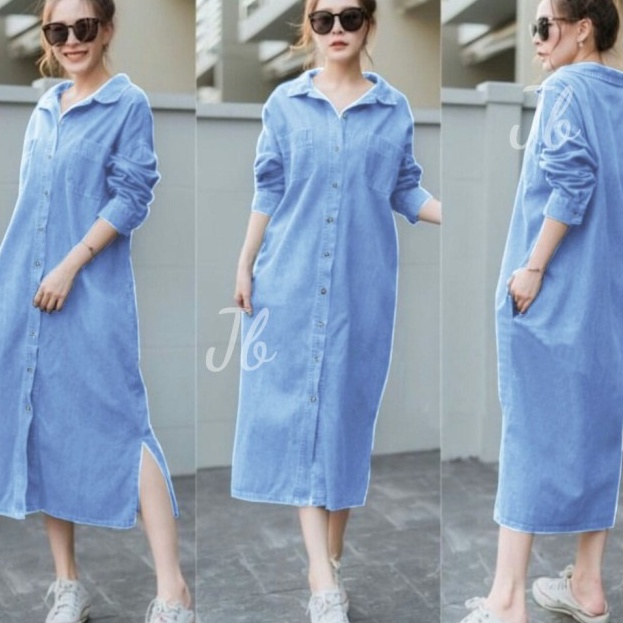 Ready Stock maxi dress denim dress wanita korea blue ❋