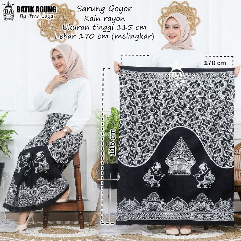 TerkiniϟKAIN SARUNG WAYANG BAGONG SANTUNG HITAM PUTIH REMAJA WANITA SARUNG BATIK PEKALONGAN SANTRI P