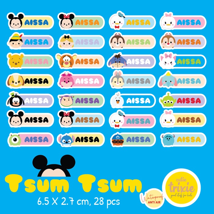 

Terlaris Sticker Label Nama Anak Waterproof Tsum Tsum