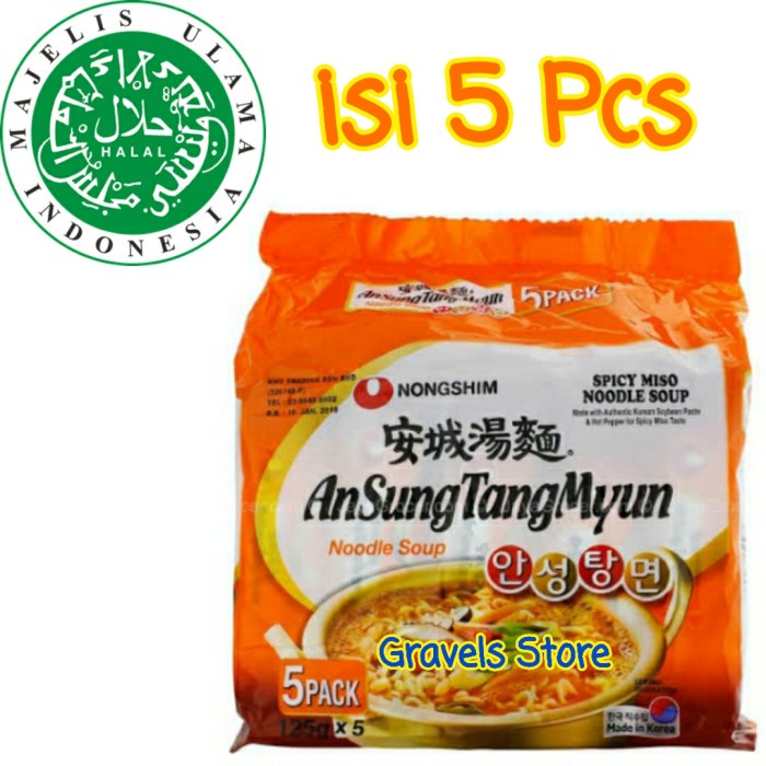 

1 Pack Isi 5 - Nongshim Ansungtangmyun - Sup Miso Pedas - Spicy Ramyun Bestseller Mie Impor