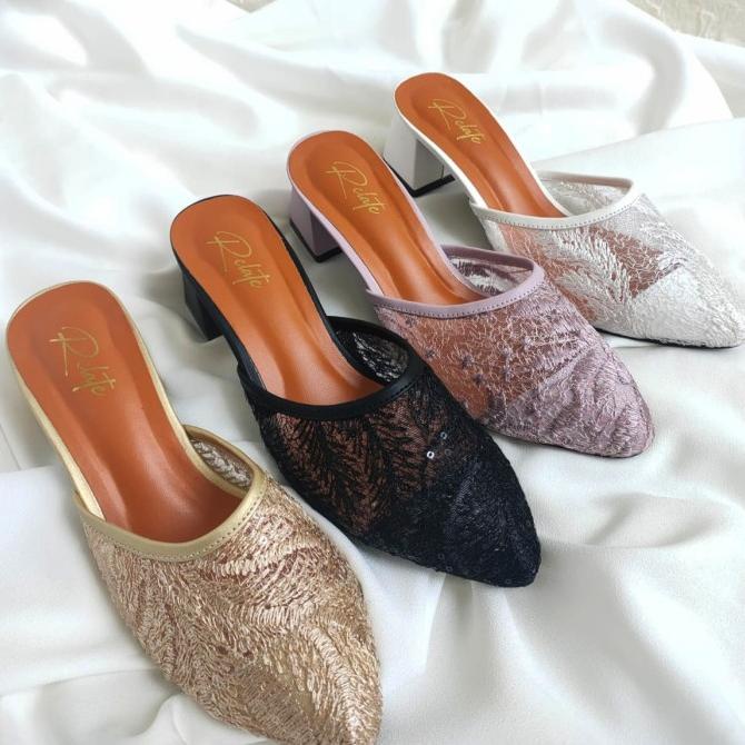 sendal wanita brukat pesta / sendal wedding wanita hak tahu 5 cm