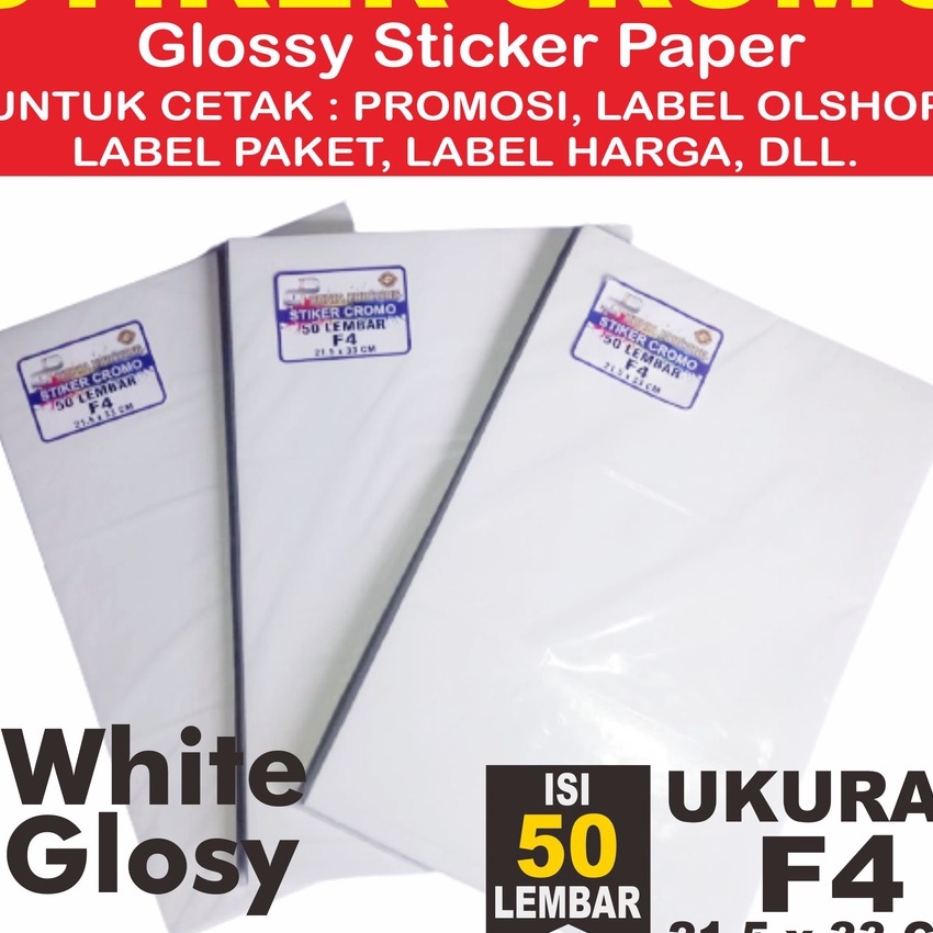 

[11☀D ☆I> Kertas Sticker, Stiker Glossy Mengkilap F4 isi 50 Lembar / Stiker A4 / Sticker Label cromo/ trending.!!