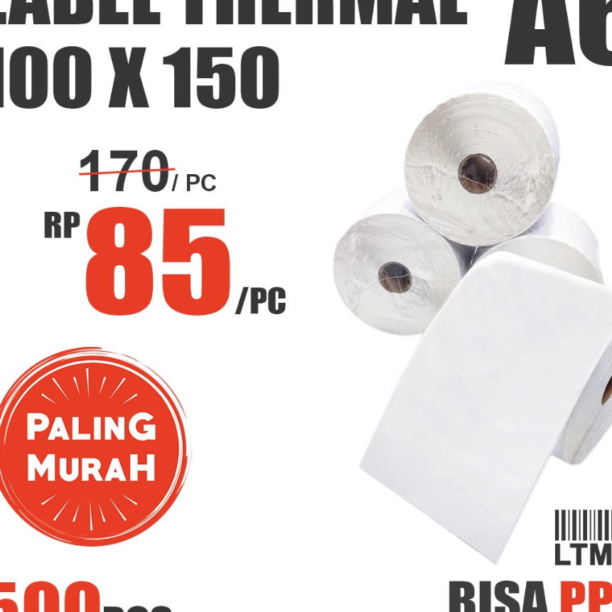 

(㊚.◆2TU] Label Barcode MURAH 100 x 150 A6 kertas stiker thermal 500 pcs / banyak diiminati.