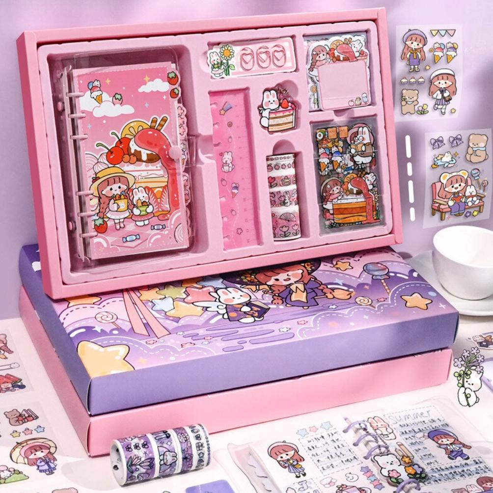 

PROMO CUTE DIARY JOURNAL SET KOREA STYLE CUTE STICKERS SET BUKU CATATAN HARIAN GIFT SET DIARY BOOK LPS936