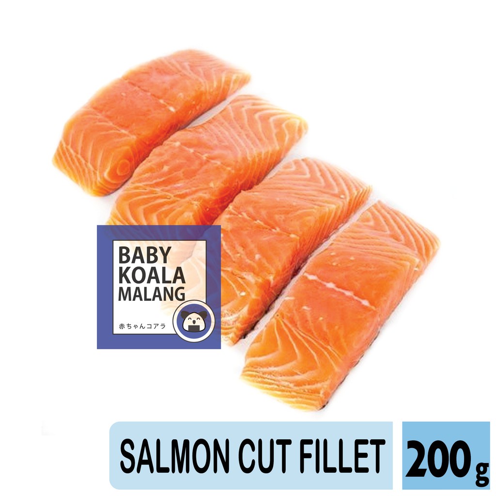 

SALMON Cut Fillet Skin On TROUT & ATLANTIC 200 g Import Norwegia Daging Ikan Mentai