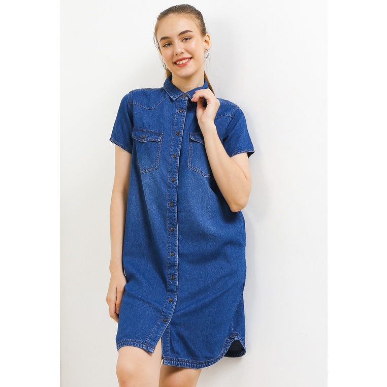 Dress Hush Puppies Original Wanita Baju Warna biru Ulang Tahun Branded Terlaris Dc Ourania Denim Gad