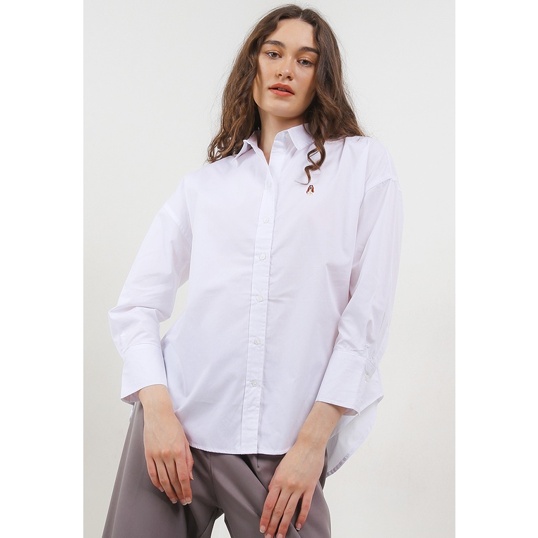 Kemeja Hush Puppies Original Wanita Hem Warna putih Jalan Bermerk Glamour Petunia Oversized Shirt Pe
