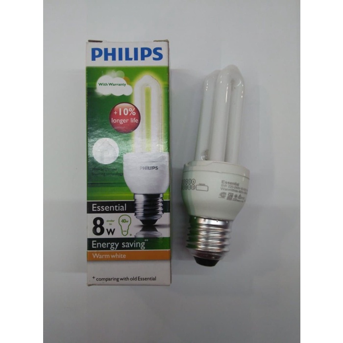 lampu essential philips 8 watt warm white / kuning e27 220-240v tokolaris1629