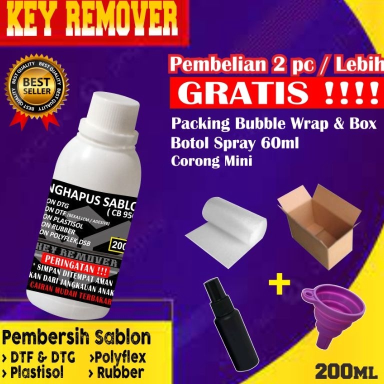 

Model Terkini￣(200ml) KEY REMOVER / CAIRAN PEMBERSIH SABLON / CAIRAN PENGHAPUS SABLON / CLEANER PENGHAPUS SABLON BISA UNTUK MENGHAPUS SEPULUH DESAIN A3 / CAIRAN PENGHAPUS SABLON DTF REMOVER / RUBBER REMOVER / PLASTISOL REMOVER / POLYFLEX REMOVER /DSB