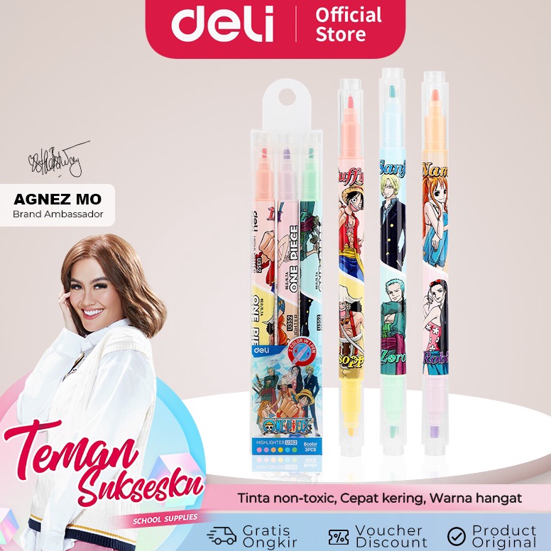 

Super Promo-Deli One Piece School Highlighter / Penanda Warna Double Dual Tip 6 Warna One Piece Warna Cerah CU352