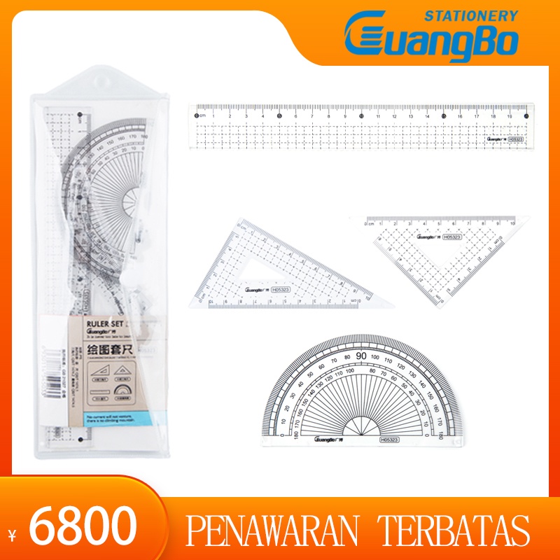 

Guangbo Penggaris Abu-abu Set Alat Tulis Siswa Penggaris Berukuran 20Cm Set Empat Potong