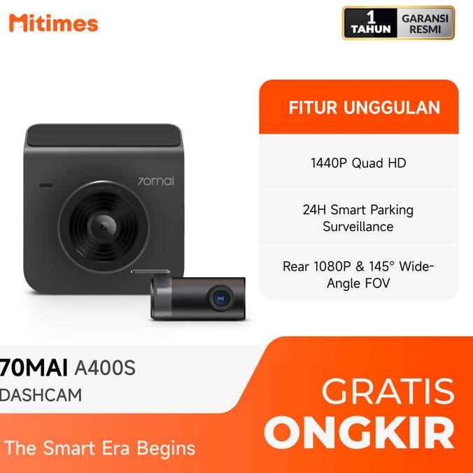 70mai A400S Dash Cam - Kamera Mobil QHD 1440P dengan Night Vision