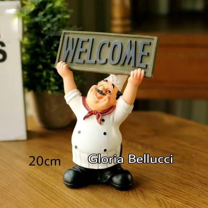 patung pajangan koki welcome chef selamat datang restoran cafe
