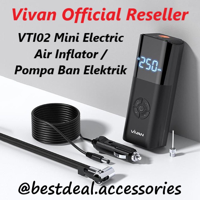 Vivan VTI02 Tire Inflator Pompa Ban Elektrik Mobil Motor Sepeda Bola