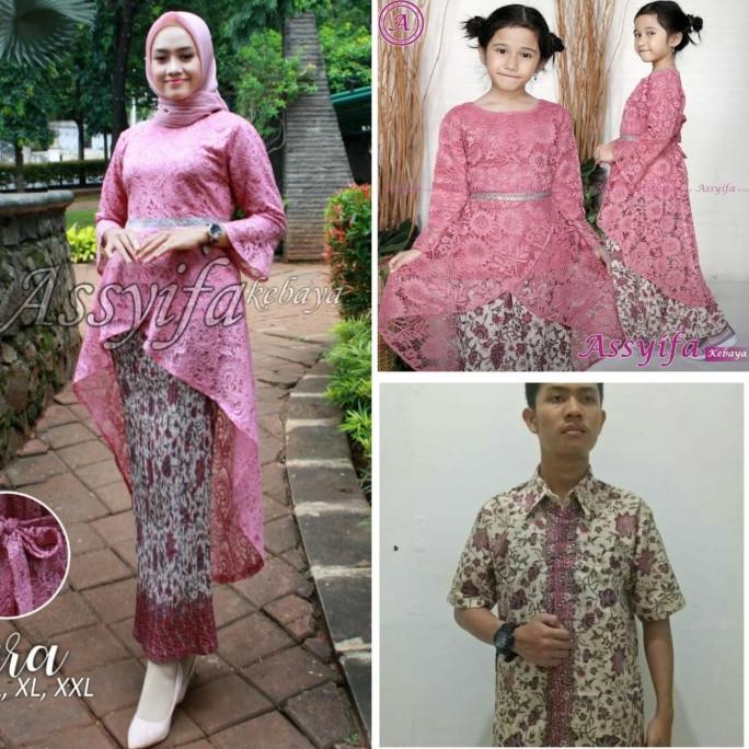 Terbaik Couple Family Stelan Anna Plisket Ibu Rok Duyung Anak Kemeja Batik Original