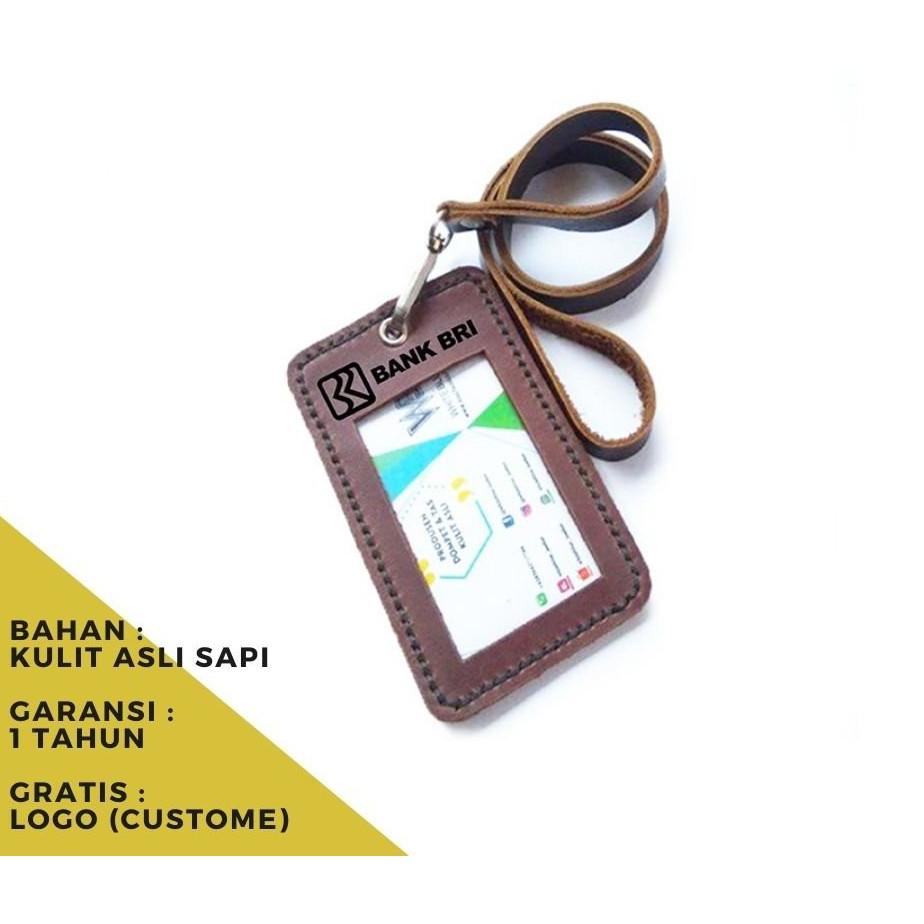 

ERA103 name tag id kulit asli logo BANK BRI warna coklat - tali id card **