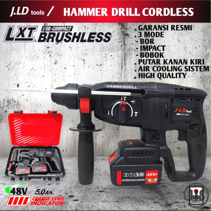 Bor Hammer Drill Cordless JLD 48V Mesin Impact Bor Bobok Beton 3 Fitur