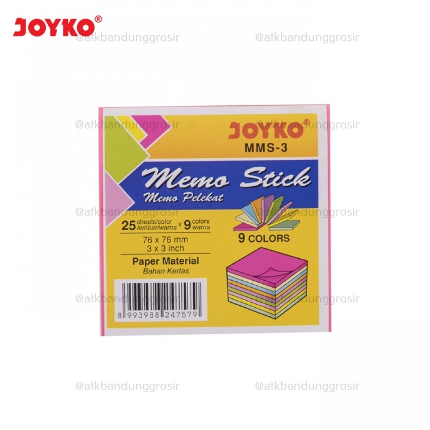 

Hot Sale Memo Stick / Sticky Note Joyko MMS-3 Besar Isi 9 Warna 76 x 76 mm - Pak (225 lembar) gb8h0