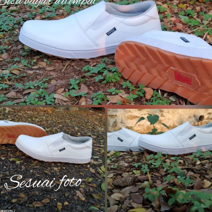 Banyak Peminat Sepatu Slip On Pria Tanpa Tali Putih Polos Slop Kasual Santai Full White Keren Terbar