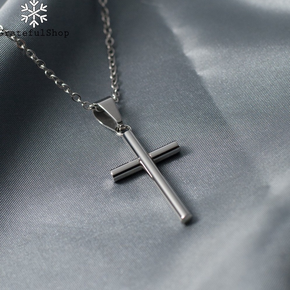 MURAH Grateful - Kalung Silver Salib Cross Pipe Stainless Steel (Anti Karat)