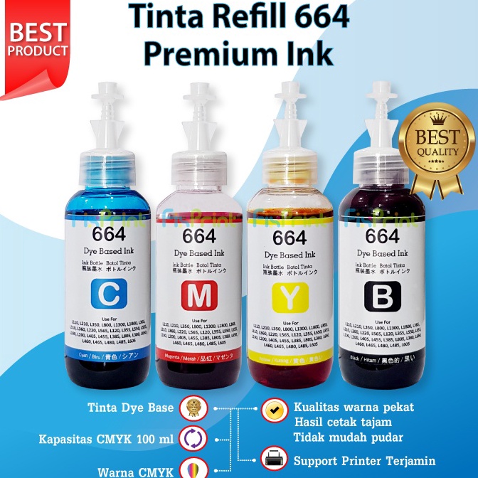 TREN TERBARU Tinta Premium Epson 664 Pengganti Original Ink T644 Refill Printer L110 L120 L130 L210 
