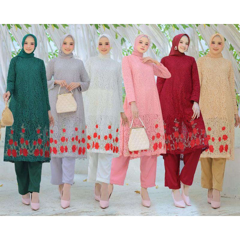 Setelan PUSPA bordir - setelan tunik+celana setelam muslimah setelan brokat muslimah setelan lebaran
