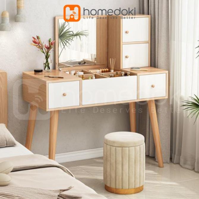 Meja Rias / Meja rias flip-top / Meja Rias Minimalis Kaki Kayu Solid