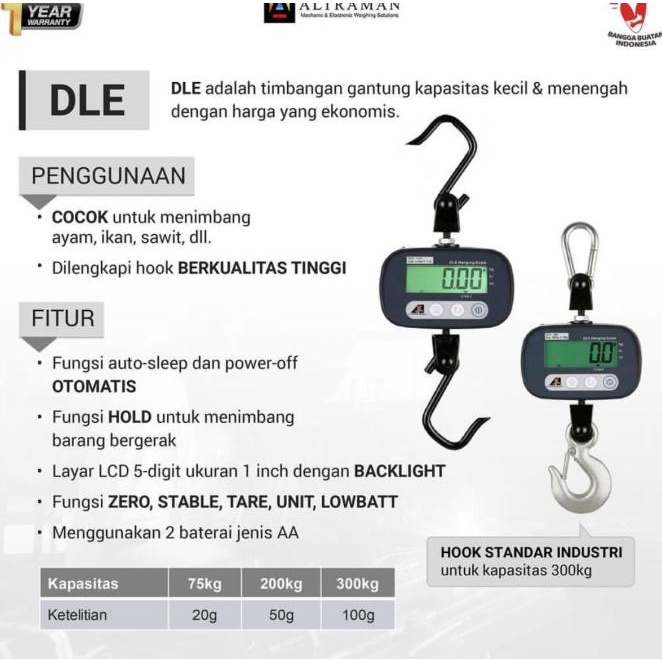 Dle Timbangan Gantung Digital Electronic Hanging Scale 300 Kg 3A Scale
