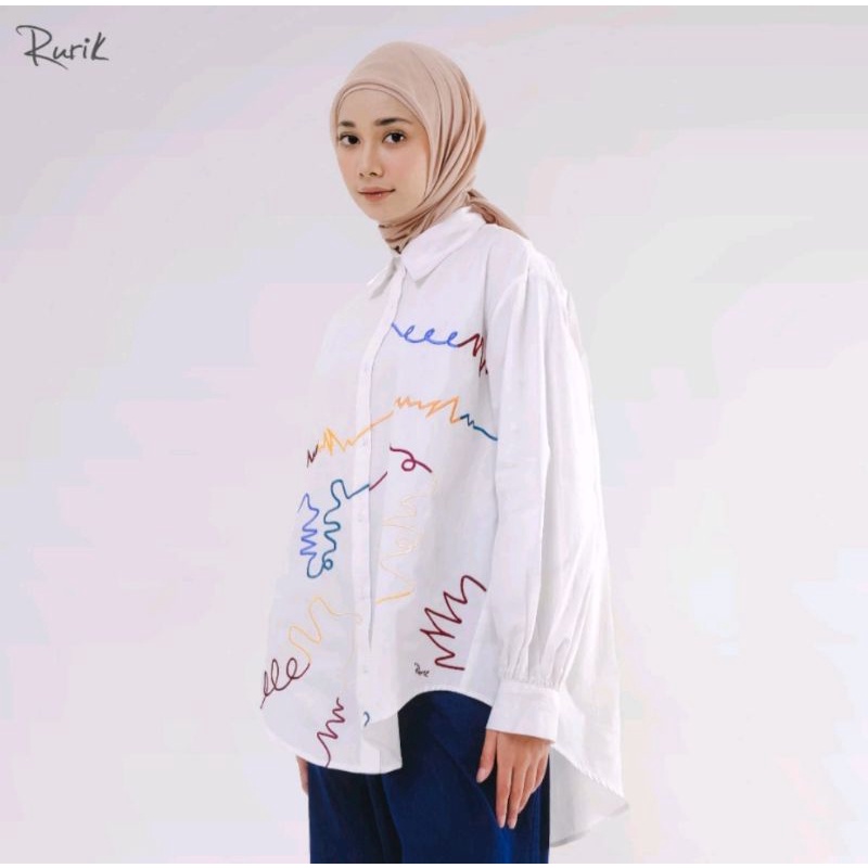 doodle embroidery shirt white by rurik size l/xl