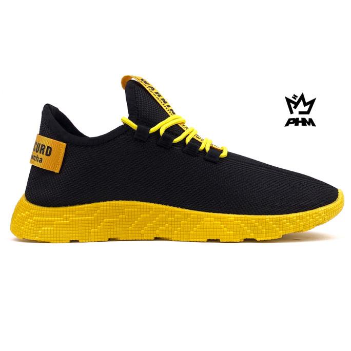 PHM Benk Hitam Kuning Sepatu Sneakers Pria Olahraga Sport Shoes