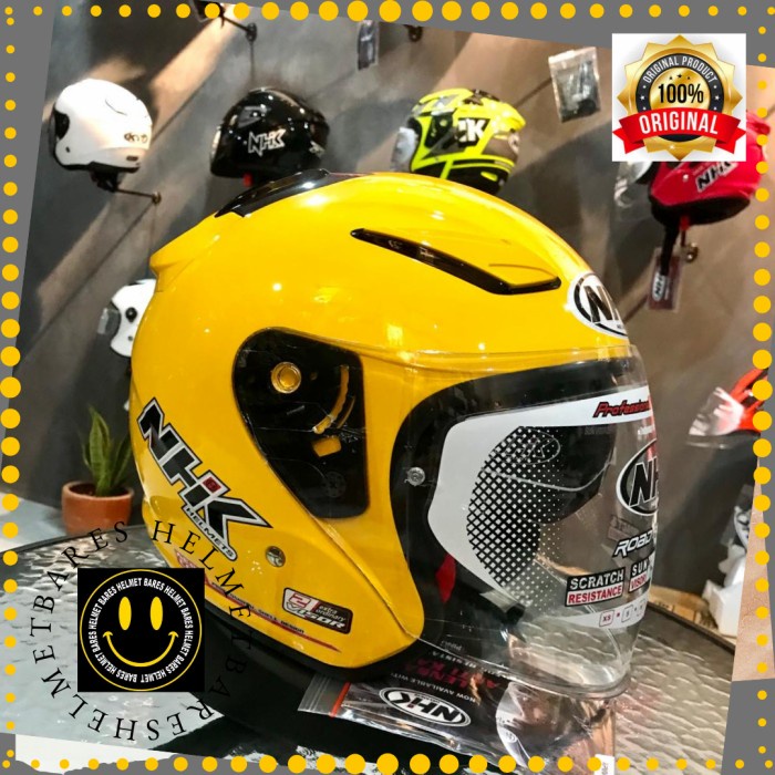 Helm Nhk R1 Yellow Solid Glossy Half Face Double Visor