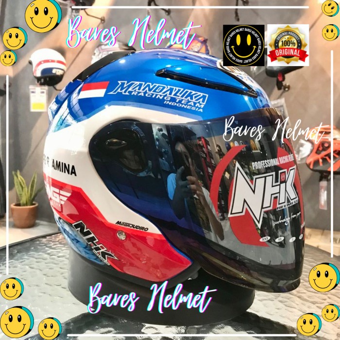 Helm Nhk R6 Mandalika + Iridium Blue Helm Half Face