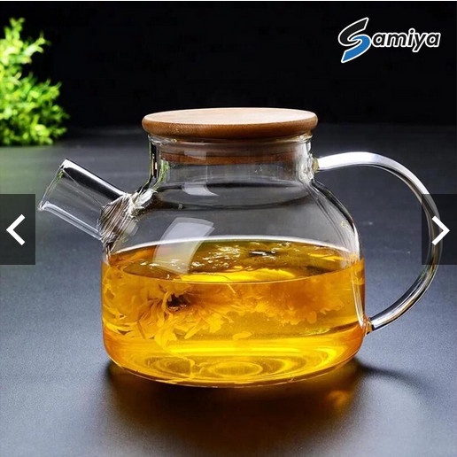 tea pot infuser wooden lid / teko teh kaca dengan tutup kayu