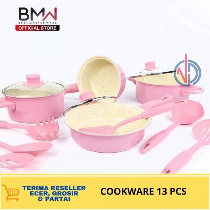 :0:0:0] Terbaik ALAT MASAK 1 SET ISI 13 PCS WARNA WARNI / PANCI STAINLESS