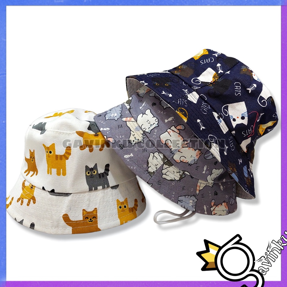 NRZC8881  Topi Bucket Hat Anak Laki Laki Perempuan Karakter Hewan Bahan Kanvas Tebal Ada Tali Motif 