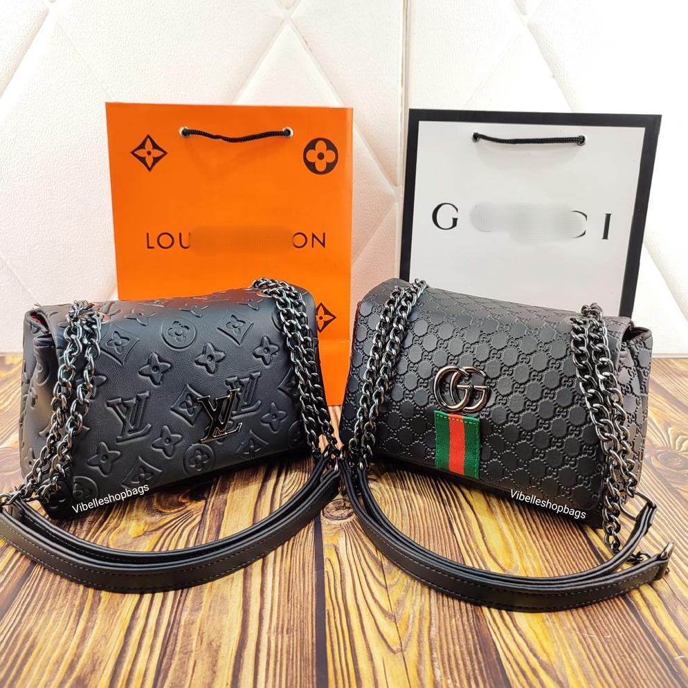 [ BRS ] Tas Bahu Wanita BLACK EDITION FREE PAPERBAG Tas Selempang Model Rantai Tebal Tas Fashion - T